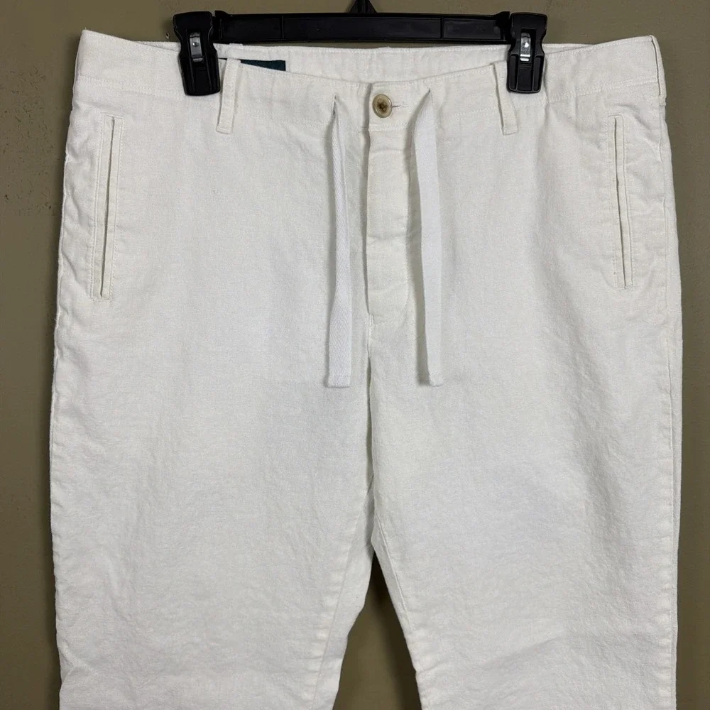 Perry Ellis Men's Linen Blend Drawstring Pants White 34x30 Casual Beach
